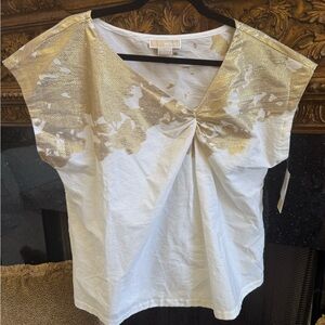 MICHAEL Michael Kors White Crop Top with Gold Foil Detail